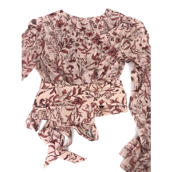 AMUR Helene Tie Waist Floral Silk Wrap Crop Top - Picture 16 of 16